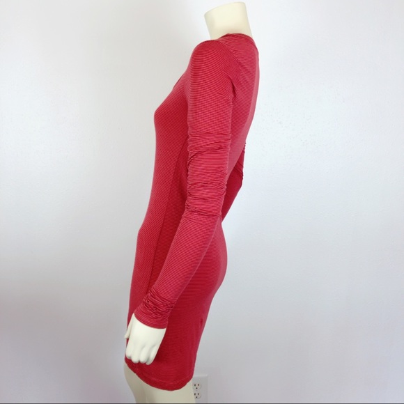 Splendid Red Striped Bodycon Long Sleeve Tee Dress - Picture 4 of 8
